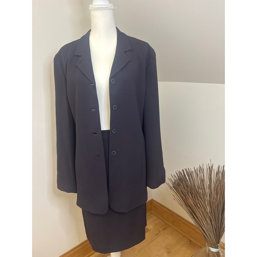 Purple Ribbed Skirt Suit Set 14 Blazer Pencil